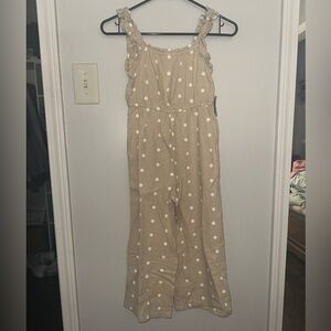 Old Navy Tan Jumpsuit with White Polka Dots